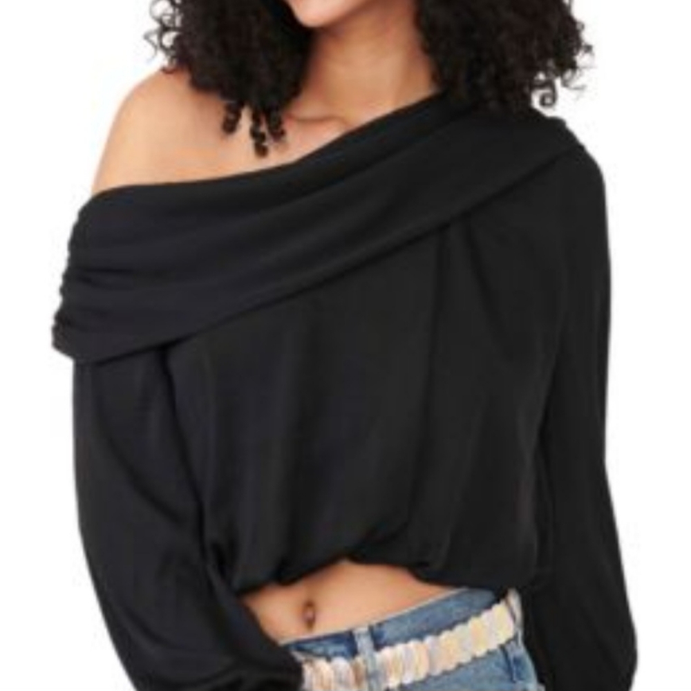 By Together Black Off The Shoulder Drop Shoulder Crop Top Women's Size S